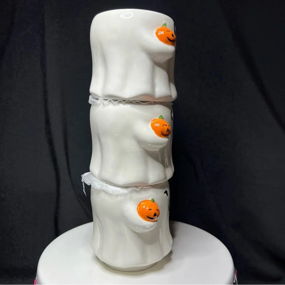 Goblin & Ghoul Ceramic Halloween Stacked BOO Ghost w/ Pumpkin Pal Coffee Mugs - Picture 5 of 12